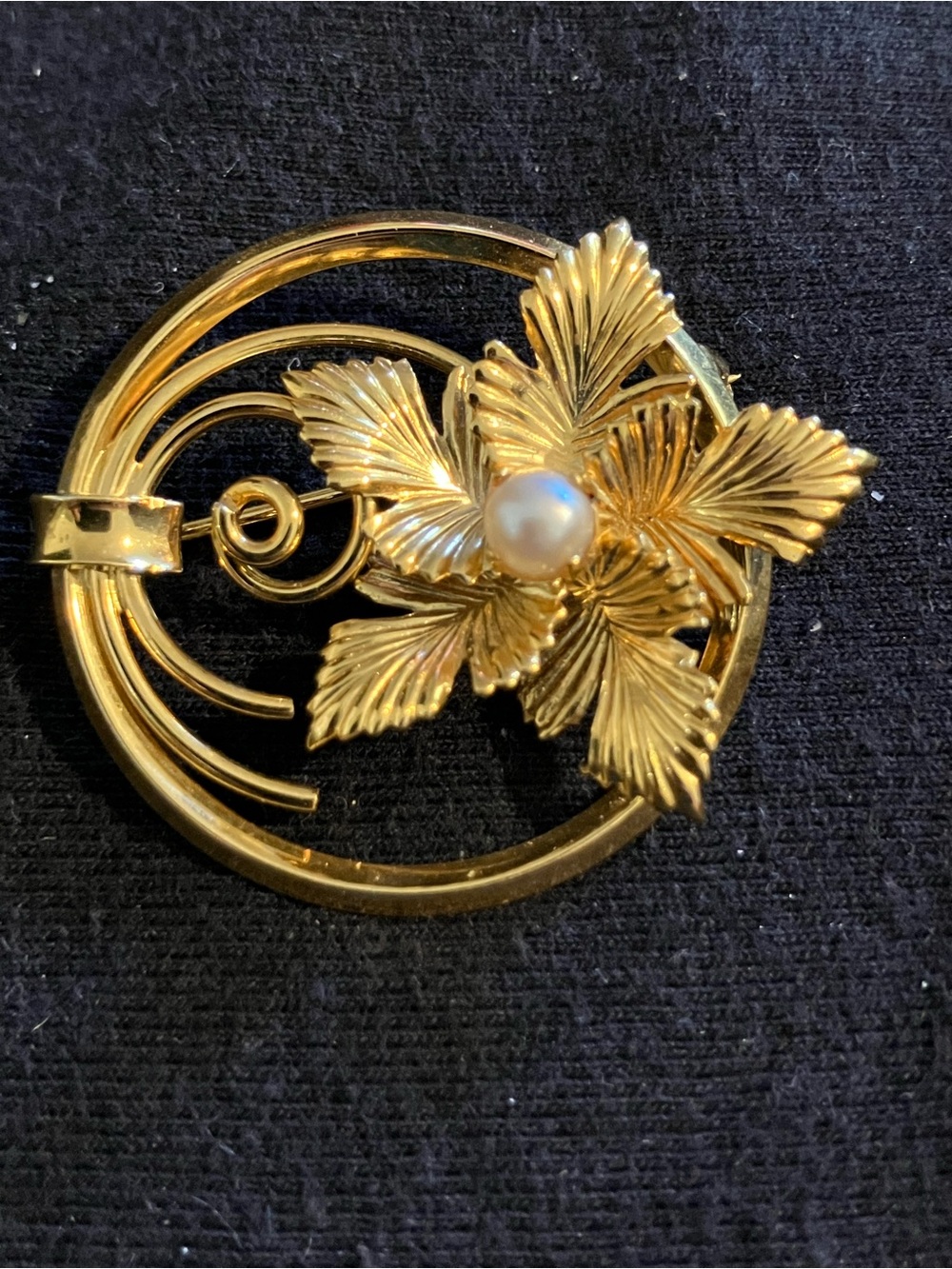 Vintage C.R. CO. 12K Gold Filled Pearl Floral Wreath Brooch Pin MCM Signed